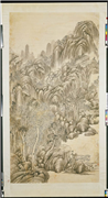 清弘旿墨笔丛岩叠翠　轴,绘画,山水,树木,建筑
