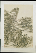 清弘旿烟峦野屋　轴,绘画,山水,树木,建筑