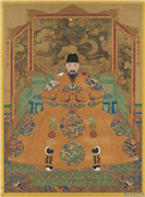 明孝宗坐像　轴,绘画,人物,器用,走兽,山水
