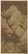 六朝梁张僧繇雪山红树图　轴,绘画,山水,树木,建筑,花草,器用,走兽,人物