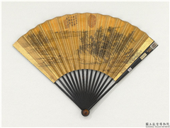 明唐寅画归牧　成扇,绘画,山水,人物,树木,走兽,建筑,器用
