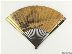 明唐寅画归鸦　成扇,绘画,山水,人物,船,树木,花草,翎毛