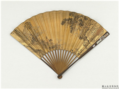 明唐寅画寻梅图　成扇,绘画,山水,花草,树木,建筑,人物,走兽,器用
