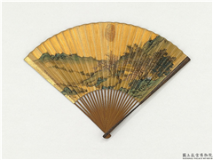 明仇英画桃林书屋　成扇,绘画,山水,树木,人物,建筑,器用