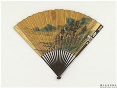 明仇英画蓬莱图　成扇,绘画,山水,人物,建筑,树木,花草,翎毛