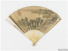 明仇英画采莲　成扇,绘画,山水,人物,花草,树木,建筑,船,器用