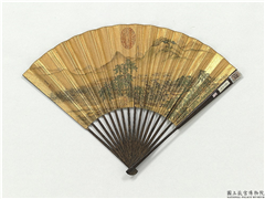 明仇英画水村　成扇,绘画,山水,人物,建筑,花草,树木