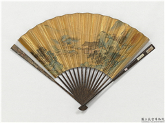 明陶成画水村　成扇,绘画,山水,人物,树木,建筑