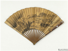 明周臣画落木寒山　成扇,绘画,山水,人物,树木,走兽,建筑