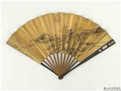 明文徵明画平山茅屋　成扇,绘画,山水,树木,花草,建筑