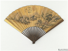 明董其昌画溪山积雪　成扇,绘画,山水,树木,建筑