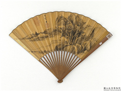 明董其昌画枯林茆屋　成扇,绘画,山水,树木,建筑