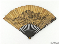 明李流芳画平冈茆屋　成扇,绘画,山水,树木,建筑