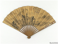 明曹羲画子久笔意　成扇,绘画,山水,树木,建筑