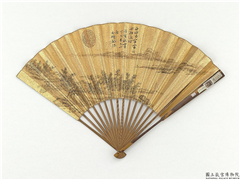 明邵弥画竹深荷静　成扇,绘画,山水,树木,建筑,船