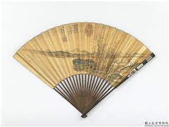 明陆治画秋林亭子　成扇,绘画,山水,树木,建筑