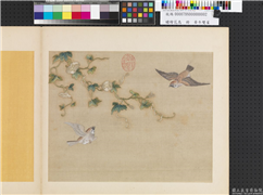 绣绘花鸟　册　牵牛双雀,缂绣,绘画,翎毛,花草