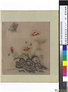 宋绣黄筌画花鸟（二）　册　罂粟蝴蝶,缂绣,绘画,草虫,花草,山水