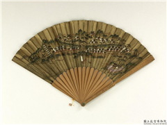 清人山水　成扇,绘画,山水,建筑,船