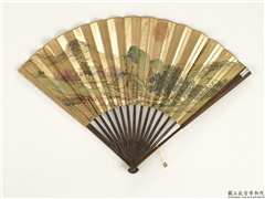 清人山水　成扇,绘画,山水,船,建筑,树木,人物