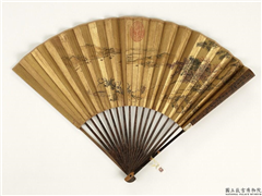 清人山水　成扇,绘画,山水,树木,船,人物,建筑