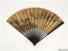 清人山水　成扇,绘画,山水,树木,花草,建筑,人物,船