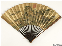 清人山水　成扇,绘画,山水,人物,建筑,树木