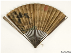 清人松鹤波涛　成扇,绘画,树木,翎毛,山水,花草