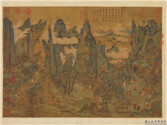 唐人明皇幸蜀图　轴,绘画,山水,经史-故事,人物,树木,花草,走兽,建筑