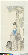 清钱慧安美人图　轴,绘画,人物,树木,器用,建筑,山水