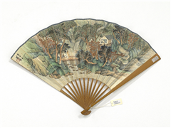 民国萧愻松径策杖　成扇,绘画,山水,人物,建筑