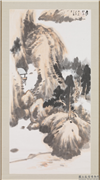 民国张大千浅绦山水　轴,绘画,山水,树木,建筑