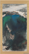 民国张大千阔浦遥山　轴,绘画,山水,船,建筑,树木