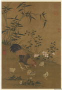 明边文进分哺图　轴,绘画,翎毛,树木,花草,草虫