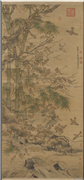 明边文进花鸟　轴,绘画,翎毛,山水,花草,树木