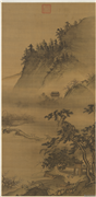 明戴进春游晚归　轴,绘画,山水,树木,花草,人物,建筑,器用,走兽