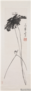 民国丁衍庸荷花小鸟　轴,绘画,花草,翎毛