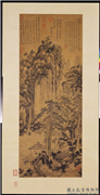 明杜琼听泉图　轴,绘画,山水,建筑,树木,器用,人物