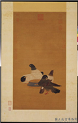 明宣宗画金盆鹁鸽　轴,绘画,翎毛,器用
