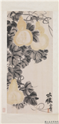 清吴昌硕花果四屏　轴　葫芦,绘画,果蔬