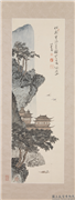 民国溥儒山水　轴,绘画,山水,建筑,树木,翎毛,船,人物,器用