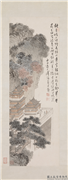 民国溥儒山水亭台四屏　轴　之三,绘画,山水,建筑,树木,人物,花草