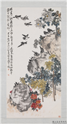 民国王震黄菊小鸟　轴,绘画,山水,花草,翎毛,建筑