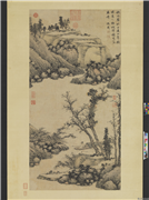明沈周扁舟诗思图　轴,绘画,山水,树木,船,人物,建筑