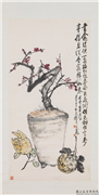 民国王震盆梅　轴,绘画,花草,器用,果蔬