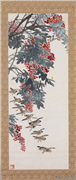 民国王震天竺羣雀　轴,绘画,花草,翎毛