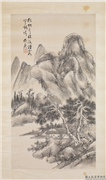 清蒲华山水　轴,绘画,山水,树木,建筑,人物
