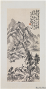 清蒲华山水　轴,绘画,山水,树木,人物,器用