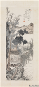 民国溥心畲长林亭台　轴,绘画,山水,树木,花草,建筑,人物,器用