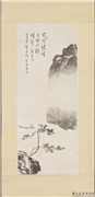 民国溥心畲松间橹声　轴,绘画,山水,树木,船,人物